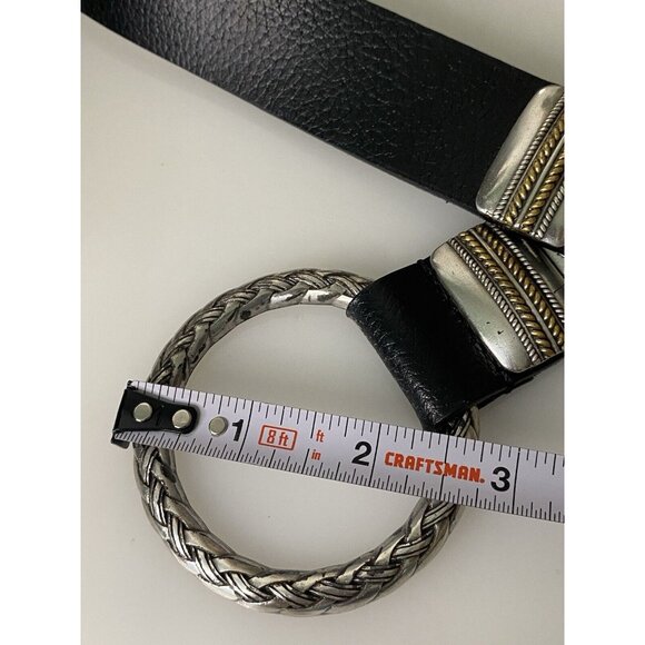 Chico's Western Silver Tone Concho Ring Hook Buckle M/L Black Leather Belt - Picture 6 of 16